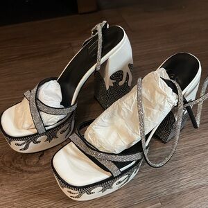 Flame Platform Heels. Silver, black and white rhinestones. Never worn